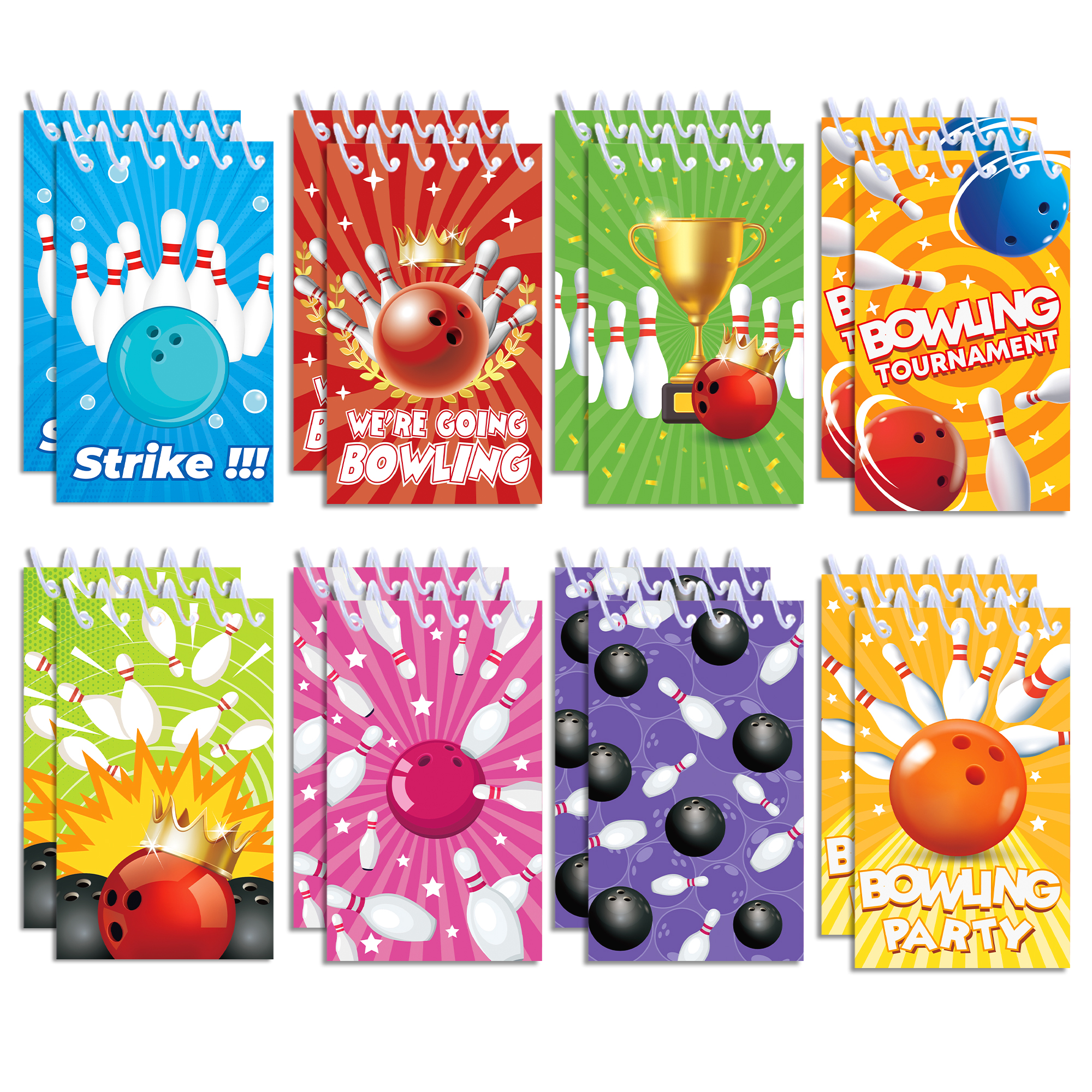 Fitness Journal Planner - 8pcs Bowling Sports Theme Mini Spiral