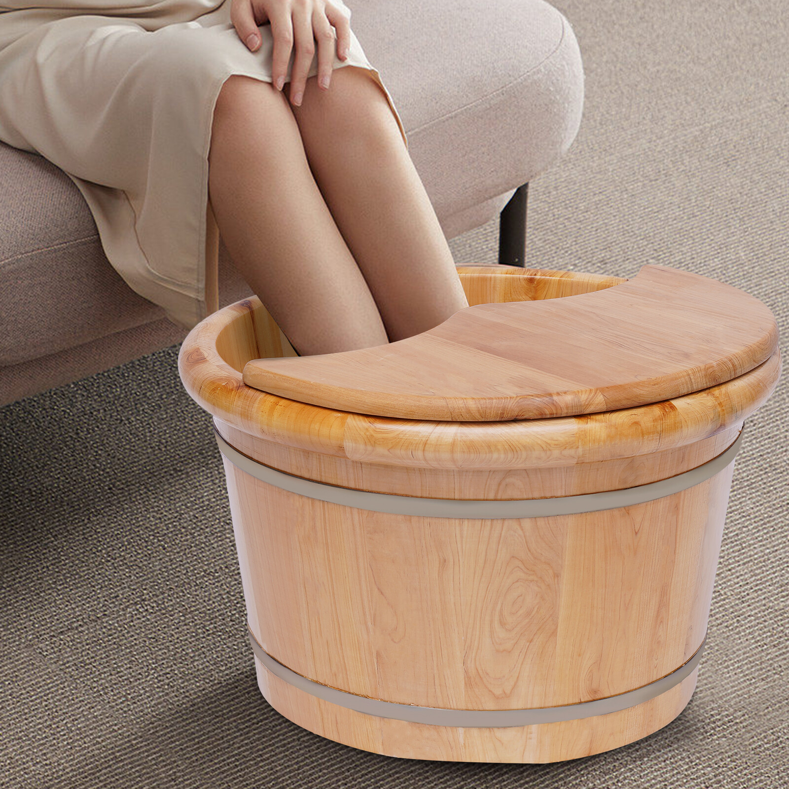 Reflexology Foot Roller - Cedar Wood Foot Bath Tub Leak-Proof