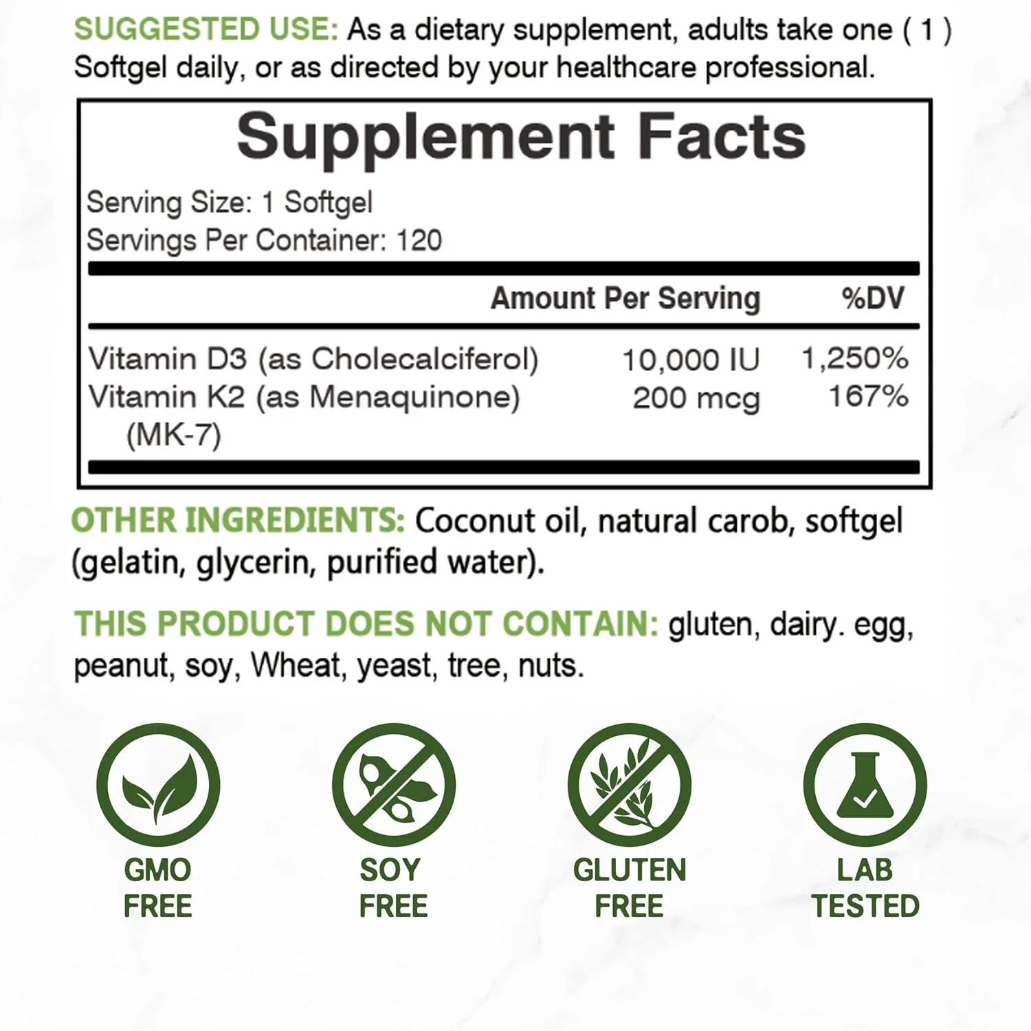 Vitamin D3 10,000 IU + K2 MK7  - Health Wellness Vitamins recensione e prezzo